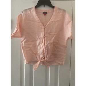 Vince Camuto XS 100% Linen Peach Tie Hem Button Down Shirt Blouse. NWT